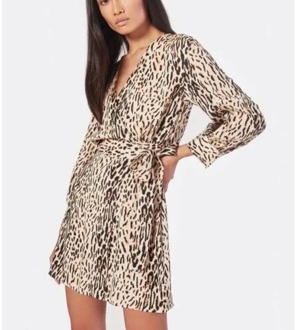 Joie Jaide Leopard Print Mini Wrap Dress Animal Print Belted Lyocell Size Large
